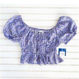 Arizona Jean Company Purple Puff Sleeve Crop Blouse